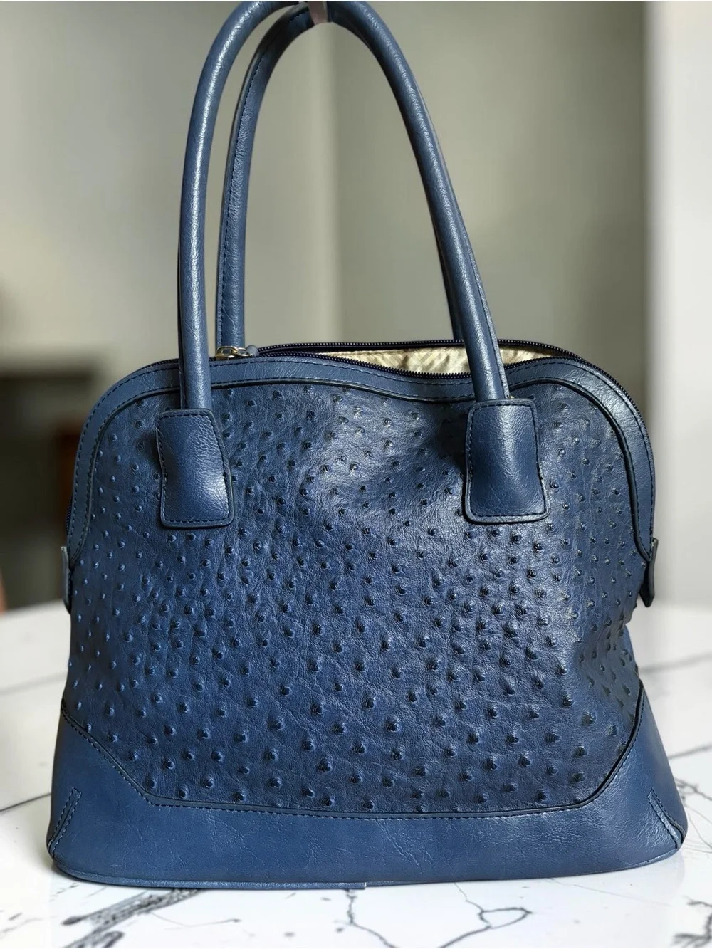 London Fog Navy Textured Dome Satchel